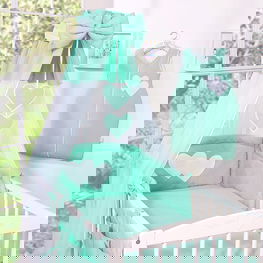 Vaikiška patalynės komplektas su širdelėmis, 5 dalių, mėtų spalvos