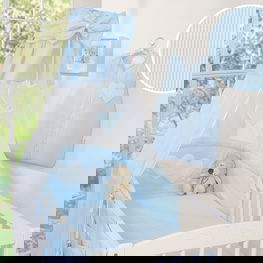 Mėlyvas kūdikių patalynės komplektas su baldakimu, 5 dalių