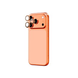 iPhone 17 Pro kameros stikliukas su oranžiniu rėmeliu AmazingThing