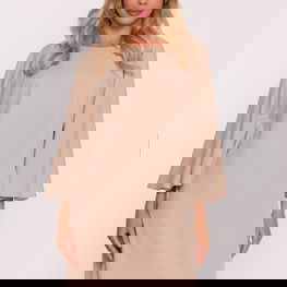 Suknelė smėlio spalvos su plačiomis rankovėmis