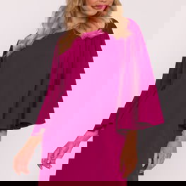 Suknelė fuksijų spalvos su platėjančiomis rankovėmis