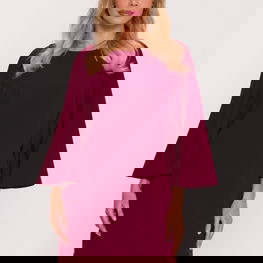 Suknelė tamsiai vyšninė su platėjančiomis rankovėmis