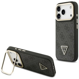 Dėklas iPhone 17 Pro Guess su trikampiu logotipu ir stovu – stiliui ir patogumui kasdien.