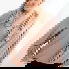 Palaidinė moteriška viskozinė su raukiniais ir segtuku fango spalvos