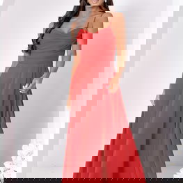 Vakarinė ilga suknelė su petnešėlėmis raudona