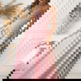 Moteriška vakarinė suknelė su skeltuku rožinės spalvos Bicotone