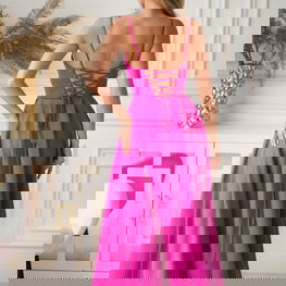 Moteriška vakarinė suknelė su korseto raišteliais nugaroje fuksijos spalvos