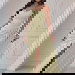 Ilga vakarinė suknelė moterims, geltona Bicotone