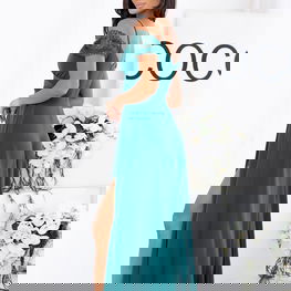 Ilga suknelė moterims, tamsiai žalia