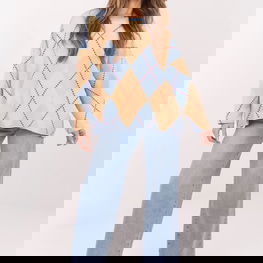 Moteriškas džemperis oversize iš medvilnės su geometriniu raštu