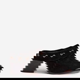 Moteriškos zomšinės šlepetės su stabiliu kulnu juoda D&A