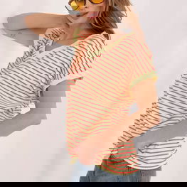 Moteriški marškinėliai dryžuoti iš medvilnės Relevance