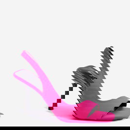 Moteriški sandalai su smulkiu kulnu iš tekstilės fuksijos spalvos Calvoria