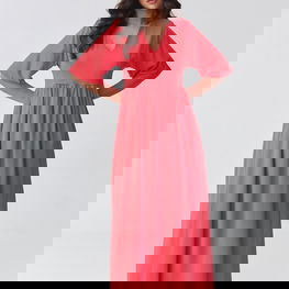 Moteriška maxi suknelė iš medvilnės su V-kaklu Makadamia