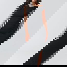 Moteriška ilga suknelė su skeltuke iš viskozės Makadamia