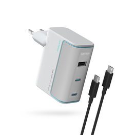 Cuktech AD1003EU 100W GaN sieninis įkroviklis 2x USB-C + USB-A, baltas