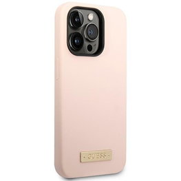 Guess silikoninis telefono dėklas MagSafe iPhone 14 Pro, rožinis