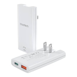65 W GaN USB-C ir USB-A sieninis įkroviklis, baltas
