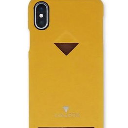 Garstyčių geltonas telefono dėklas su kortelių skyriumi, skirtas iPhone X/XS