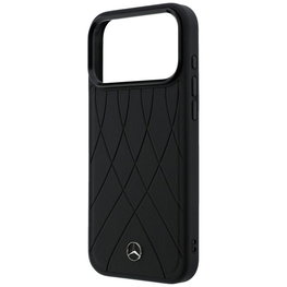 Juodas dėklas Mercedes-Benz Leather with Crossed Lines MagSafe iPhone 17 Pro Max