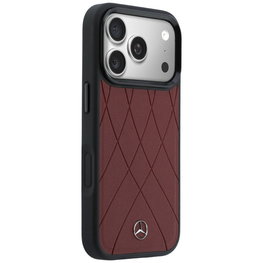 Raudonas dėklas Mercedes-Benz Leather with Crossed Lines MagSafe iPhone 17 Pro Max