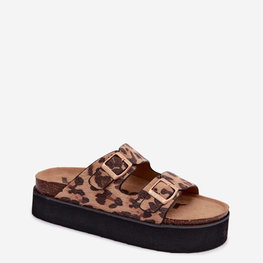Moteriškos lakinės platforminės šlepetės su auksinėmis sagtelėmis Lee Cooper LCW-26-35-4459L, juodos