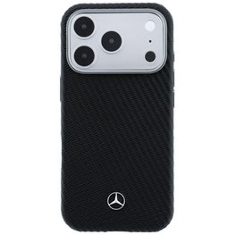 Dėklas iPhone 17 Pro Max Mercedes-Benz Leather Semi Wrap Wood Effect juodas