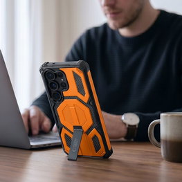 Telefono dėklas Samsung Galaxy S26 Ultra Tech-Protect MagBlast su 2 grūdintais stiklais, juodas/oranžinis