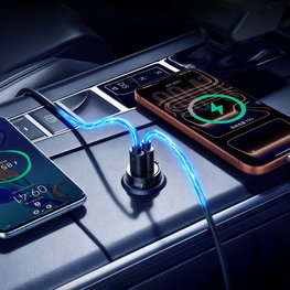 Automobilinis įkroviklis Orico MiniRing 30 W USB-A ir USB-C, juodas