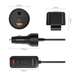 Automobilinis įkroviklis Orico ChargeClip 108 W, 2 × USB-A ir 4 × USB-C, juodas