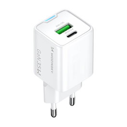 Sieninis įkroviklis Wozinsky WWC-35W GaN USB-A ir USB-C, baltas